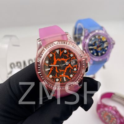 Laboratorium-groeide Sakura Pink Sapphire Horloge Hoesje Luxe Schramvast